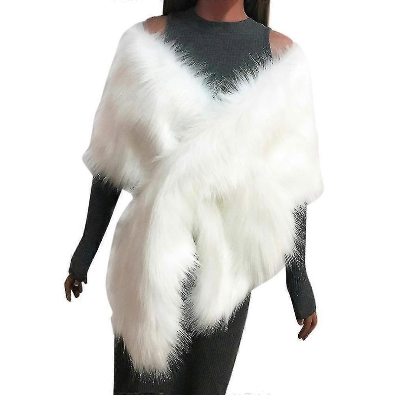 Ladies Faux Fox Fur Long Shawl Shawl Shawl Shrug Scarf 1 Piece White | Fruugo SG