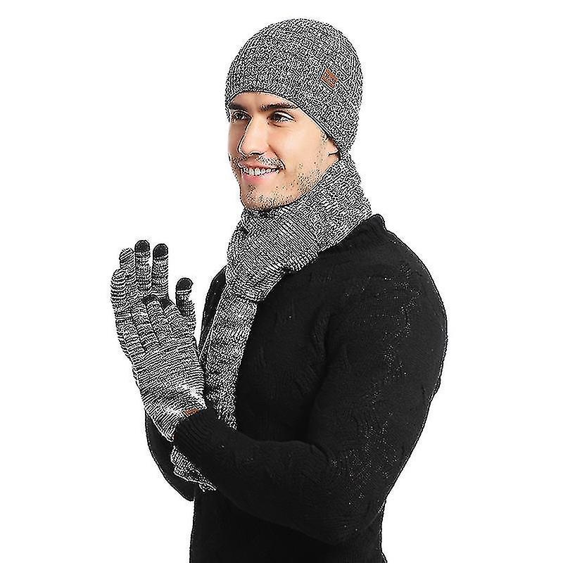 Men & Womens Winter Warm Knit Beanie Hat Touchscreen Gloves Long Scarf Set With Fleece Lined Skull Caps Neck Scarves | Fruugo SG