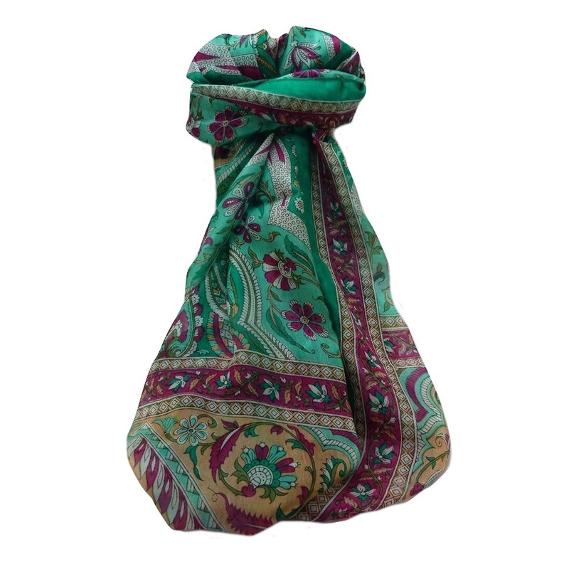 Mulberry Silk Traditional Long Scarf  Meri Emerald & Blue by Pashmina & Silk | Fruugo SG