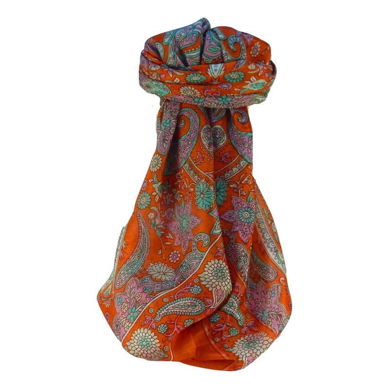 Mulberry Silk Traditional Square Scarf Ravi Tangerine by Pashmina & Silk | Fruugo SG