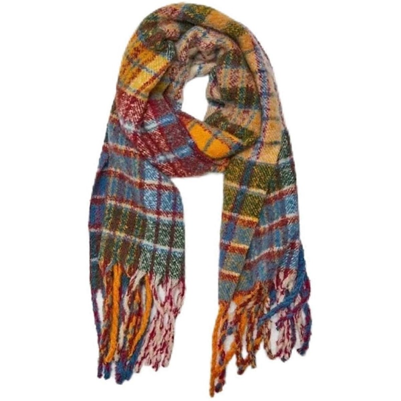 Winter Rainbow Plaid Warm Scarf, Soft And Comfortable Fashion Tassel Design Cold Weather Shawl Scarf | Fruugo SG