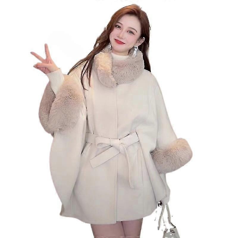 Women’s Autumn Winter Imitation Rex Rabbit Fur Collar Knitted Shawl Coat | Fruugo SG
