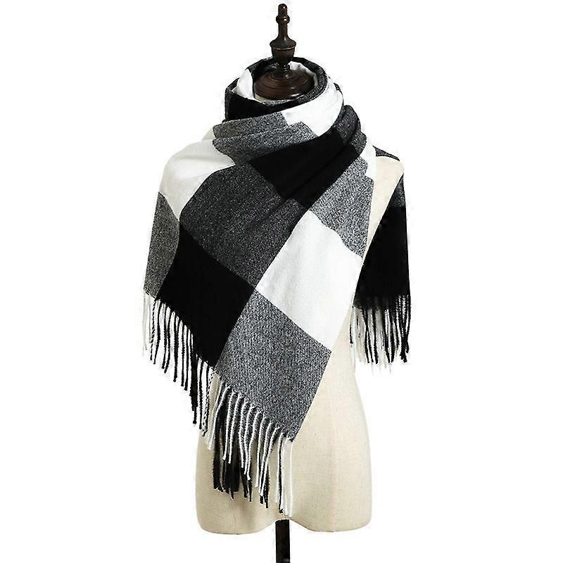 Women Scarves Winter Long Soft Warm Tartan Check Wraps Wool Spinning Tassel Shawl Stole Scarf Ladies,Black and White | Fruugo SG
