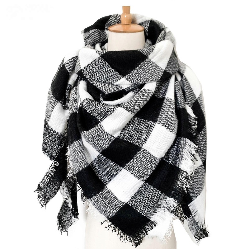 Women Tartan Scarf – Winter Long Scarves Plaid Warm Wraps Wool British Style For Ladies Spinning Tassel Shawl Long Stole,Black and White | Fruugo SG