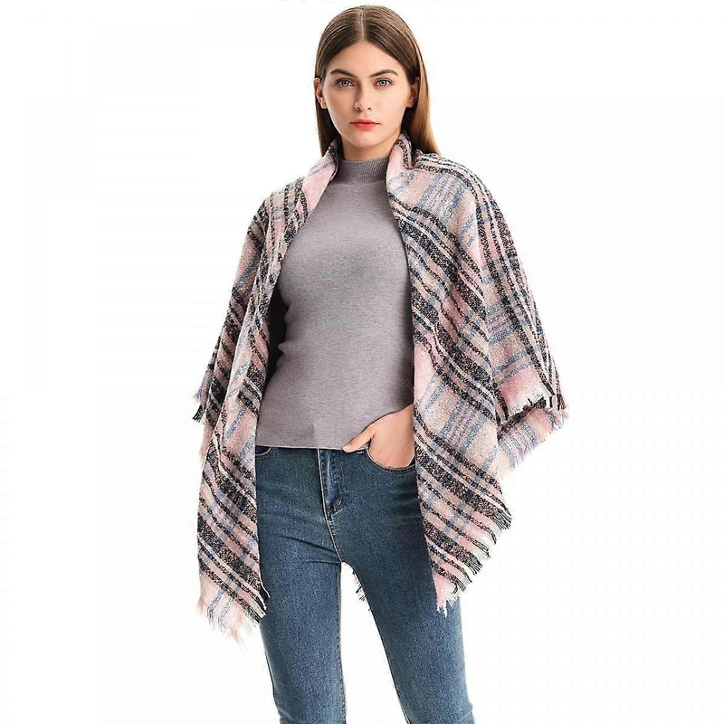 Womens Chunky Plaid Tartan Checked Soft Brushed Scarf Wrap Tassel TrimsPink | Fruugo SG