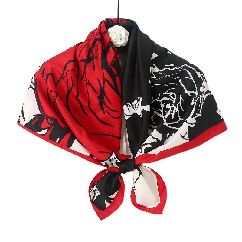 90x90cm Fashion Plant Rose Flower Printed Scarf Luxury Women Satin Hijab Scarf | Fruugo SG