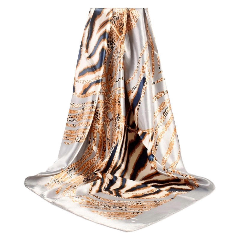 90x90cm Fashion Striped Leopard Print Scarf Women Silk Satin Hijab Scarf Luxury Square Shawl Headband Bandanas Turban  Gray | Fruugo SG