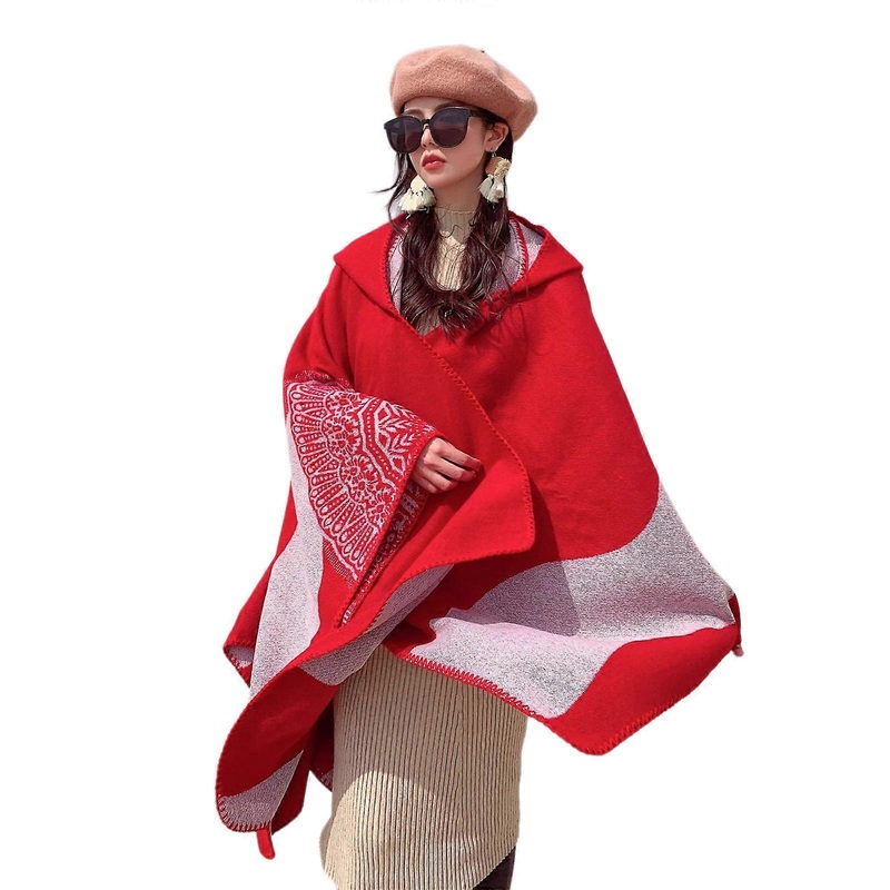 Bohemian Hooded Poncho Cape Shawl Wrap for Women Winter Autumn Warm Knitted Blanket Open Front Sweater Coat Cardigan  Red | Fruugo SG
