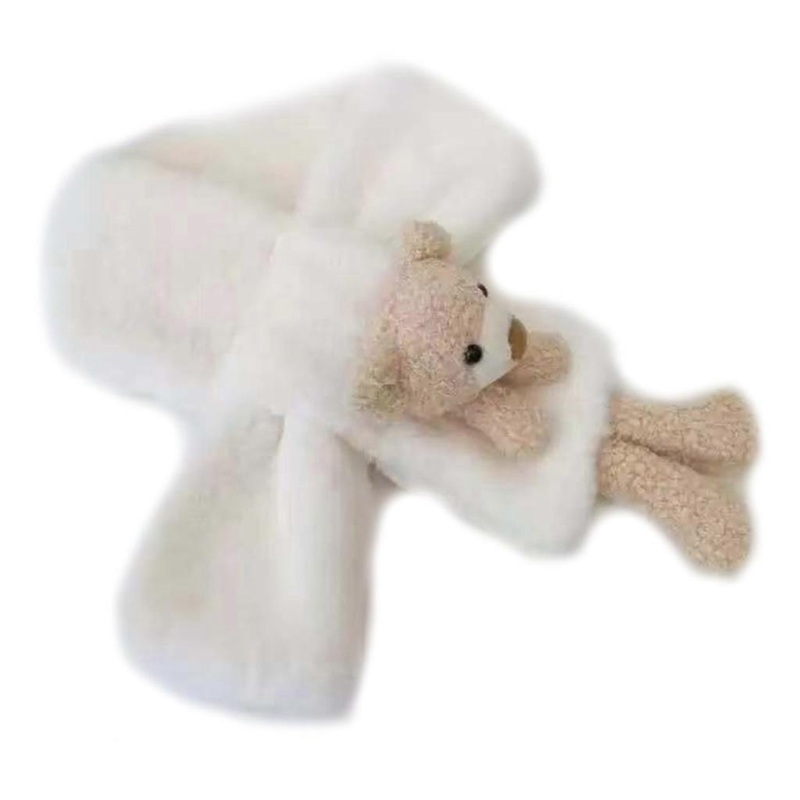 Girl Solid Color Thicken Plush for Cross Collar Bear Scarf Wrap Winter Neck Warmers For Women Winter Warm Scarf Neck War  White | Fruugo SG