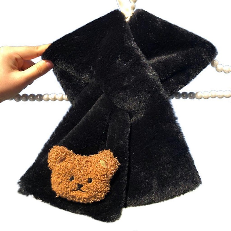 Girls Boys Warm Plush Scarf Neck Warmer Winter Cute Bear Thick Soft for Cross Scarf Neck Warmers For Kids Plush Neck Sca  Black | Fruugo SG