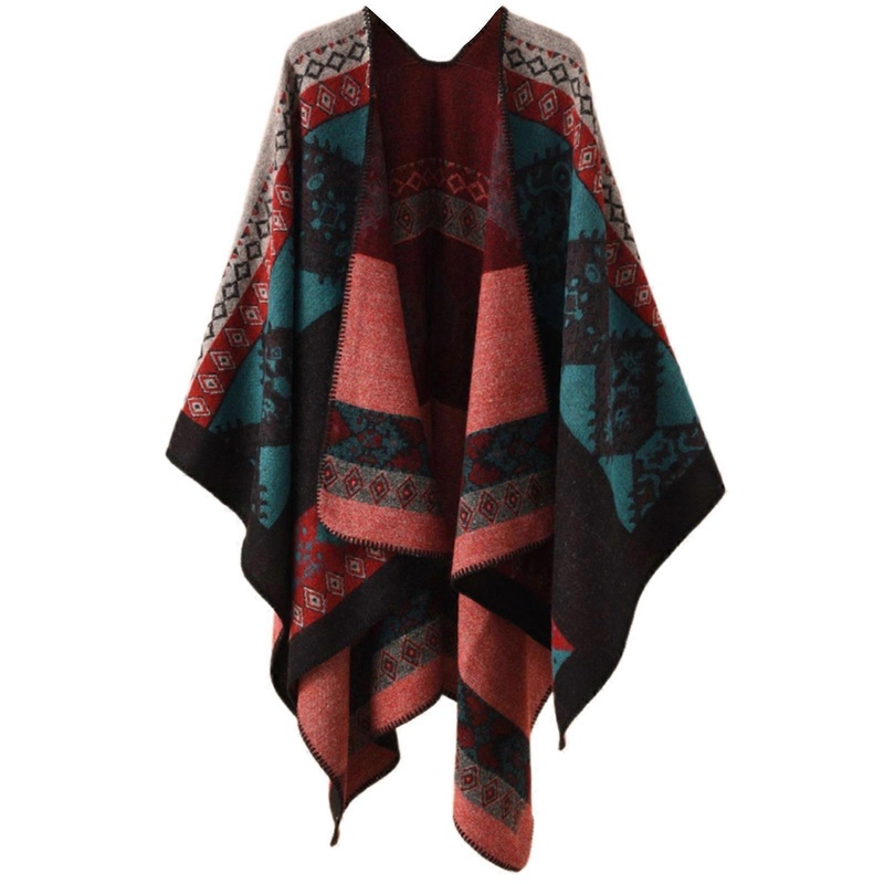 Reversible Poncho Geometric Pattern Jumper Sweater Pashmina Shawl Wrap Scarf Cloak Bohemian Shawl Scarf Winter Poncho  blue red | Fruugo SG