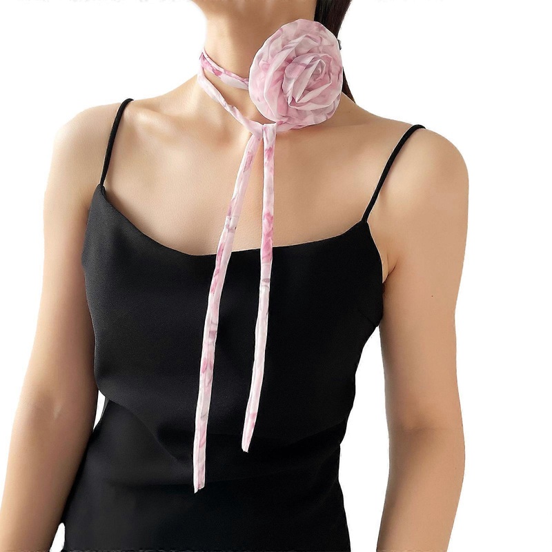 Stripe Long Scarves for Evening Party Dotted Flower Neck Scarf Elegant Dinner Party Jewelry Flower Choker Necklace | Fruugo SG