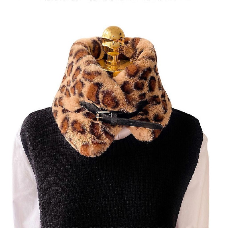 Winter Warm Fluffy Plush Collar Scarf Leopard Print Neckerchief with Buckle Belt  Camel | Fruugo SG