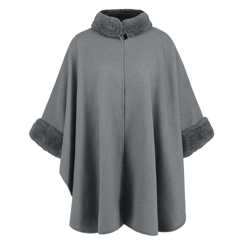 Women’s Furry Trim Cardigan Cloak Shawl Wraps Winter Thick Warm Open Front Baggy Loose Ponchos Oversized Capes Outerwear  Gray | Fruugo SG