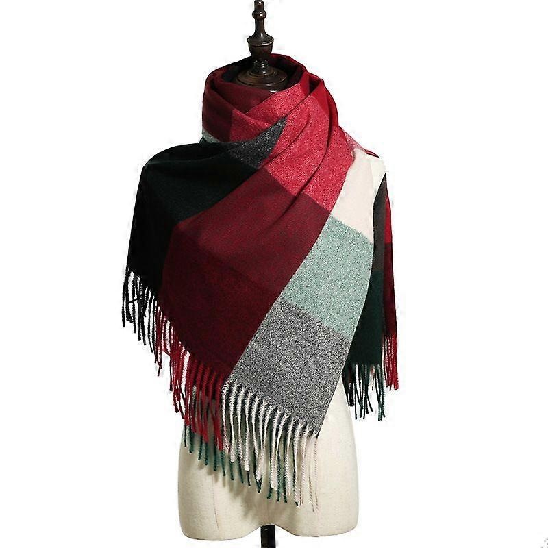 Women Scarves Winter Long Soft Warm Tartan Check Wraps Wool Spinning Tassel Shawl Stole Scarf Ladies,Red | Fruugo SG
