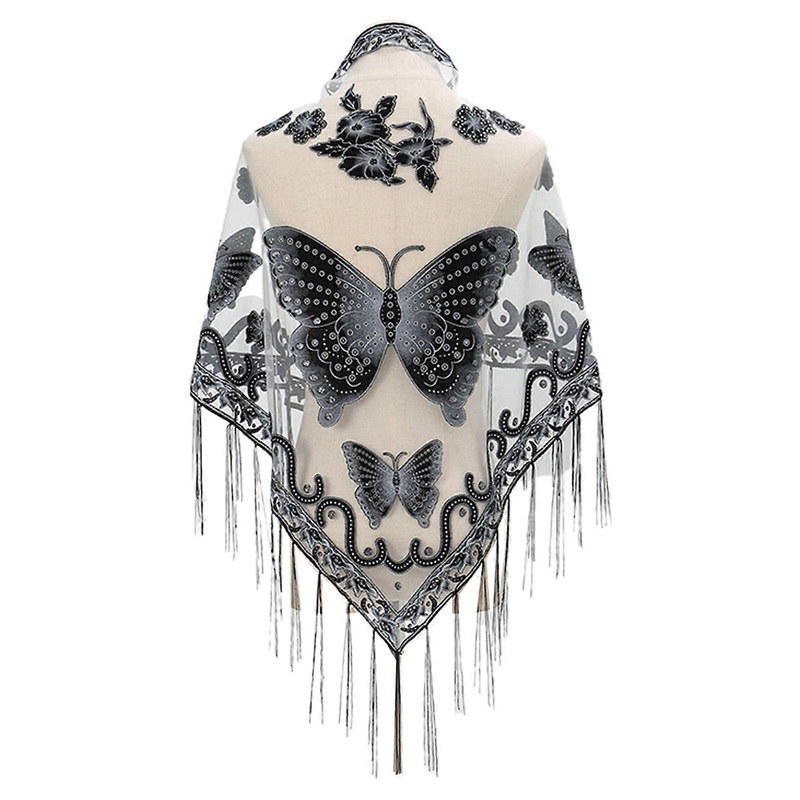 Formal Shawls And Wrap For Evening Dresses Butterfly Embroidered Shawl Lace Triangle Scarf Sheer Shawl With Fringe | Fruugo SG