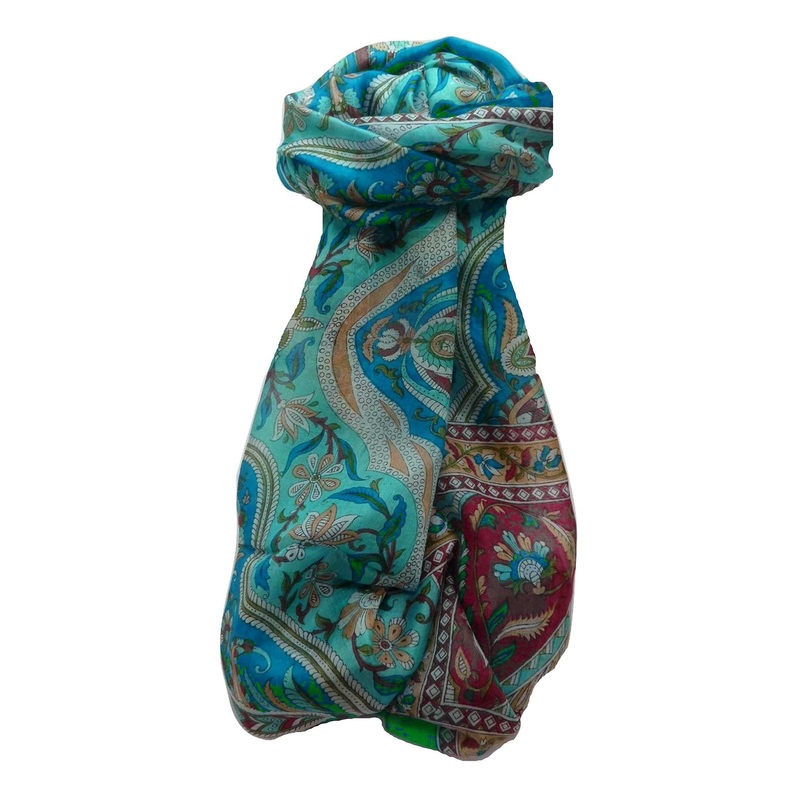 Mulberry Silk Traditional Long Scarf Sakhar Aqua by Pashmina & Silk | Fruugo SG