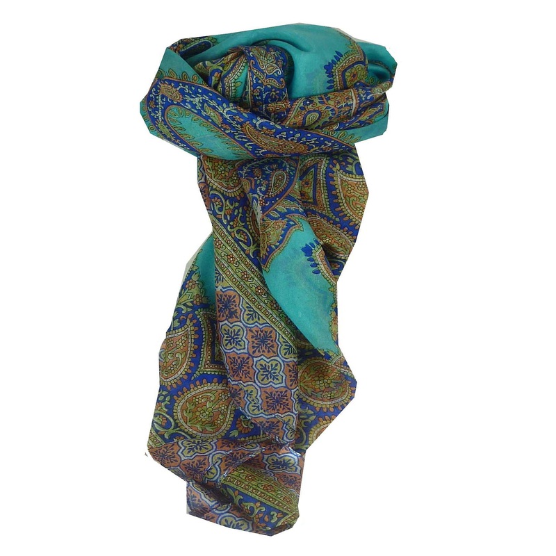 Mulberry Silk Traditional Square Scarf Salena Aquamarine & Blue by Pashmina & Silk | Fruugo SG