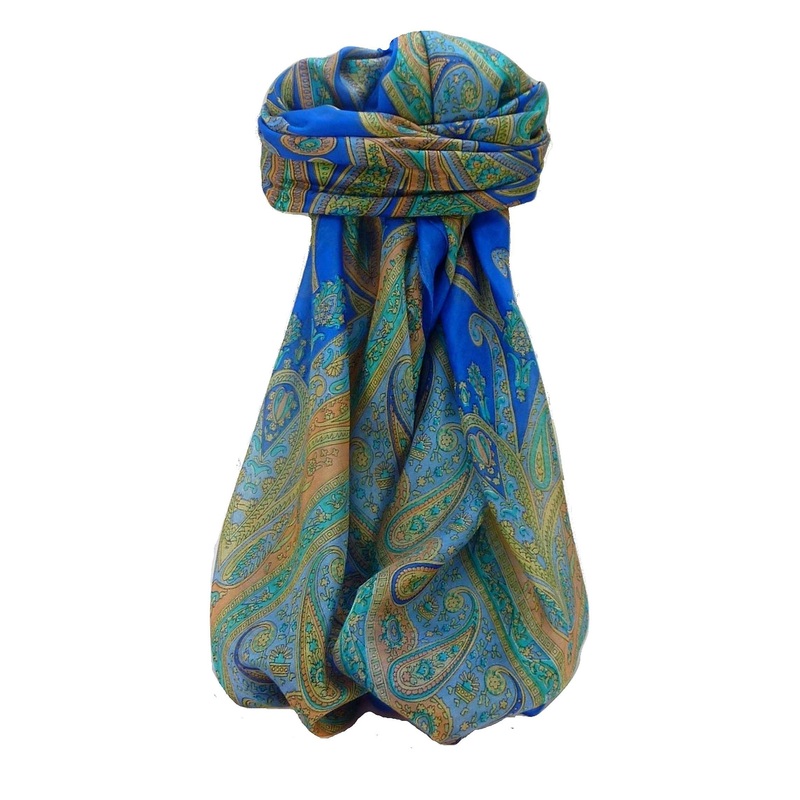 Mulberry Silk Traditional Square Scarf Yana Blue by Pashmina & Silk | Fruugo SG