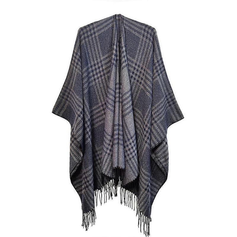 Plaid Shawl Scarf Open Front Poncho Winter Cardigant with Tassel for Lady | Fruugo SG
