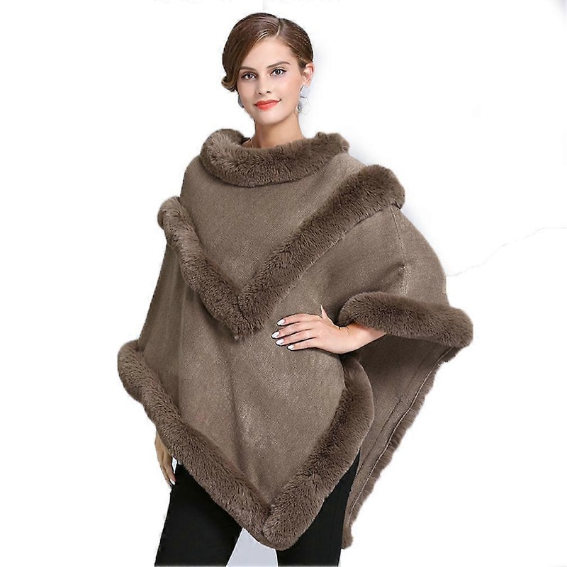 Pullover Warm Wraps Shawls with Faux Fur Trimming V shape Cape for Lady | Fruugo SG