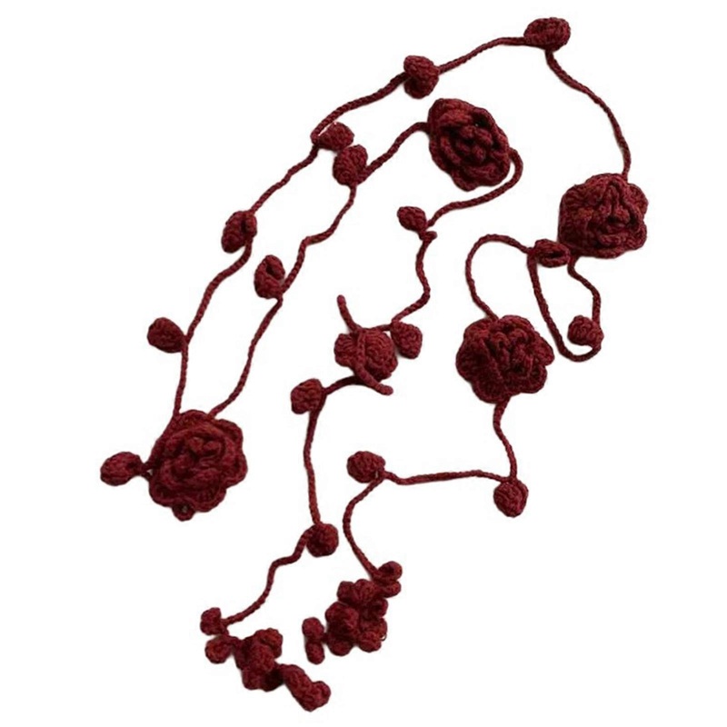Retros Styles Fashion Scarves Handmade Knitted Neckerchief Flower Women Scarf for Vintage Fashion Enthusiasts  Burgundy | Fruugo SG