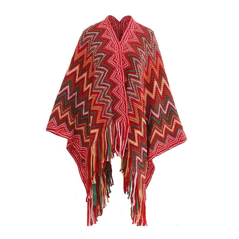 Trendy Warm Blanket Shawl Wrap Poncho for Outdoor Cardigan Warm Shawl Wrap for Wedding Evening Dresses Tassels Scarf  Red | Fruugo SG