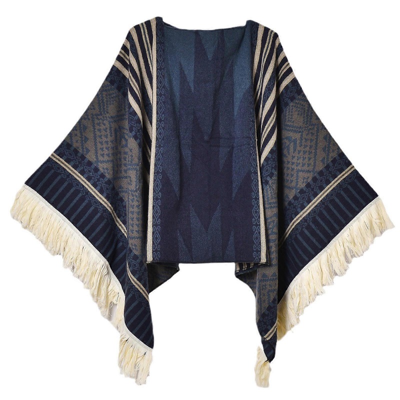 Open Front Shawl Ethnic Wrap for Women Oversized Winter Sweater Classical Tassels Ethnic Shawl Wrap  Navy Blue | Fruugo SG
