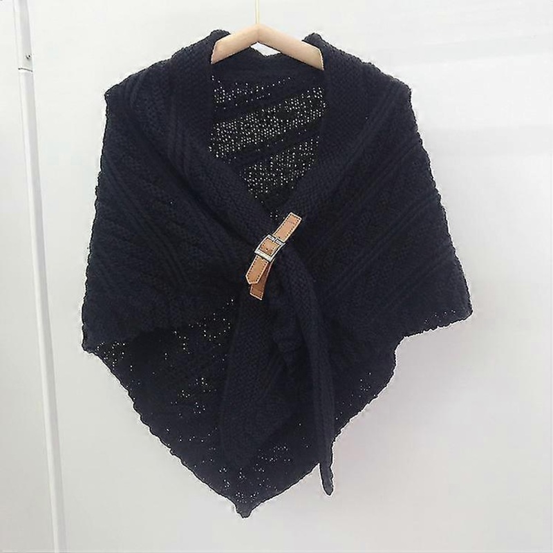 Solid Color Knitted Shawl, Literary Lazy Style, Leather Buckle Cloak Warm Scarf Waistcoat | Fruugo SG