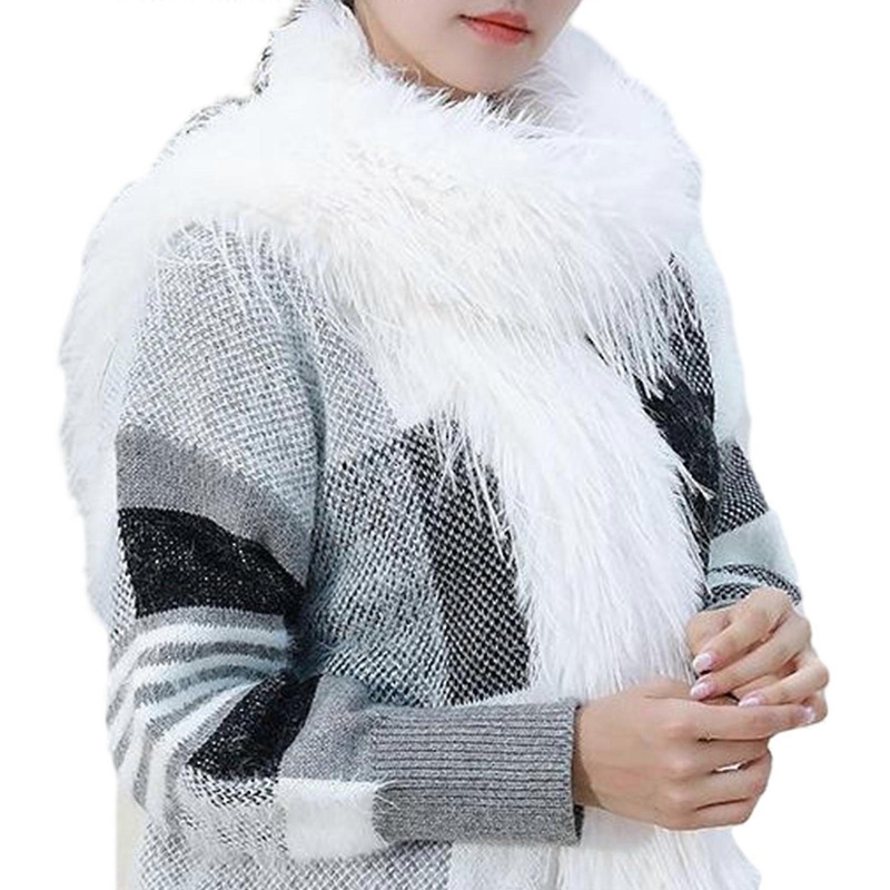 Women Fashion Long Shawl Winter Warm Furry Plush Long Scarf Vintage Solid Color Fuzzy Scarves Neck Warmer for Outdoor  White | Fruugo SG