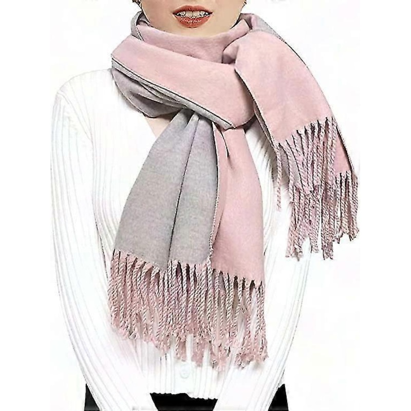 Women’s Reversible Cashmere Scarf – Pink & Grey Winter Pashmina with Tassels, Large Warm Wrap for Wedding Gift | Fruugo SG