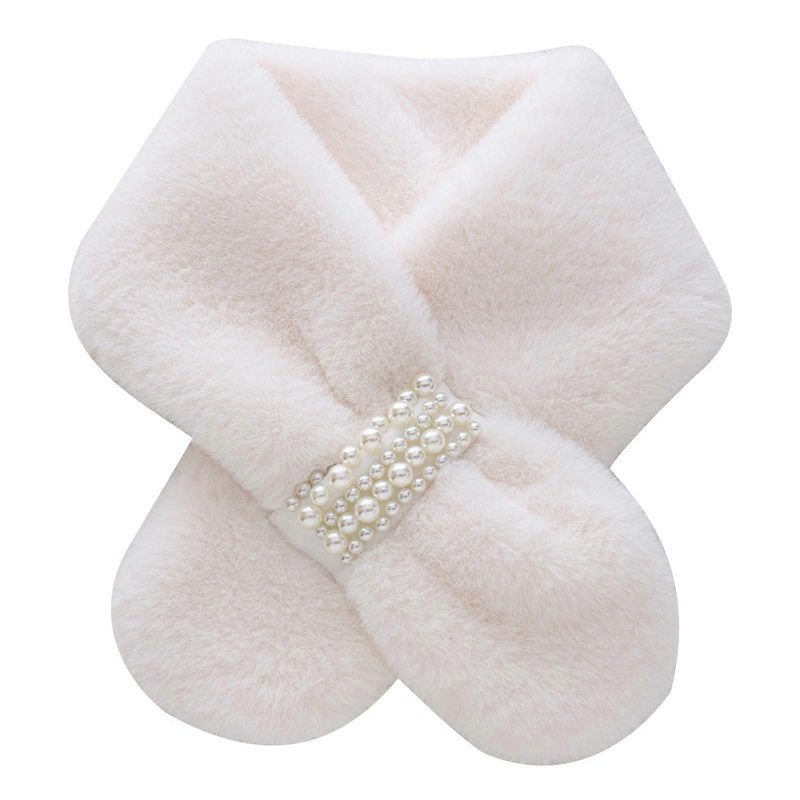 Girls Winter Warm Thicken Scarfs Pearl Cross Buckle Faux Fur Plush Cross Collar Scarf Shawl Lovely Warm Soft Scarf  White | Fruugo SG