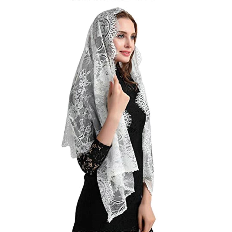 Graceful Church Veiled Scarf Large Headscarf Shawl Feature Delicate Lace Edging for Formal Event & Religious Ceremonies  White | Fruugo SG