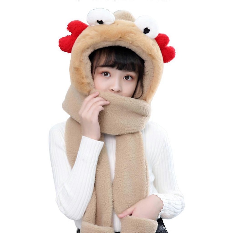 Kids Winter Warm 3 In 1 Cute 3D Crab Leg Faux Fleece Hooded Scarf Hat Gloves Set  khaki | Fruugo SG