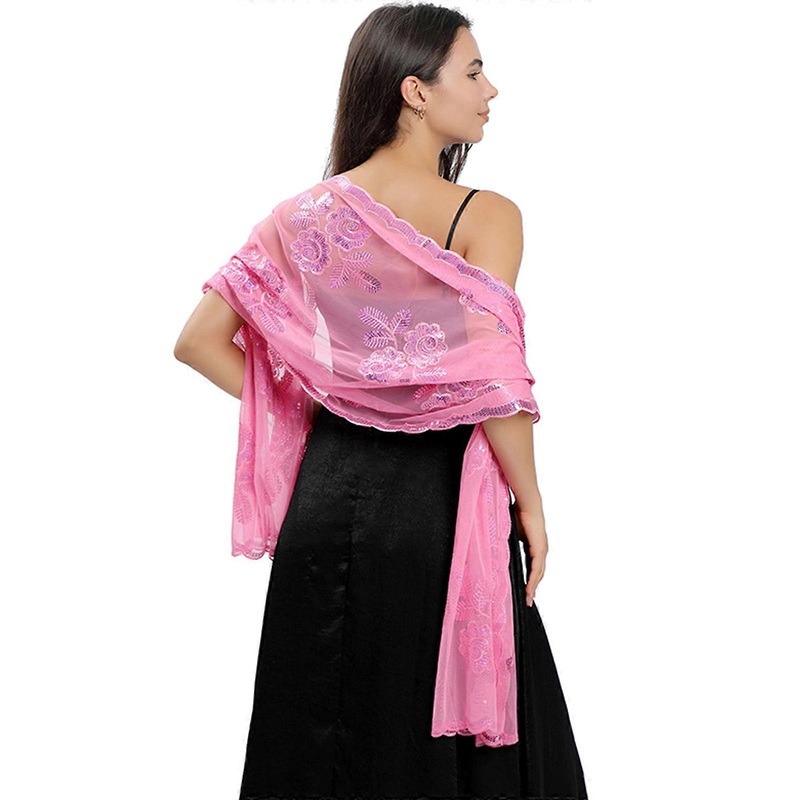 Sparkling Peony Sequins Embroidered Shawl Wedding Bride Female Supplies for Wedding Birthday Party Costume Accessory  Pink | Fruugo SG
