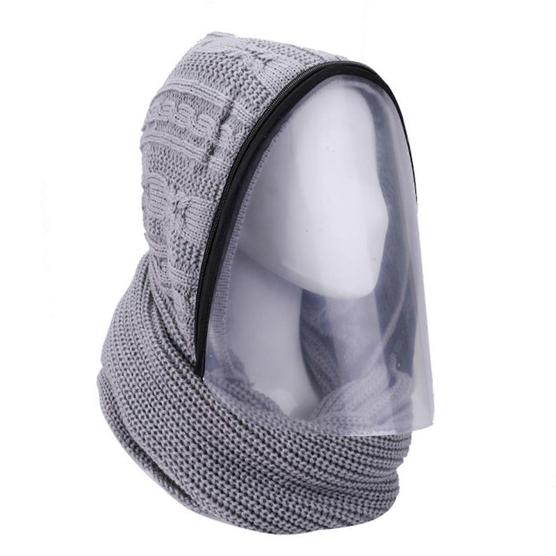Unisex Winter Cable Knit Hooded Scarf with Removable Clear Full Face Shield Windproof Protective Earflap Cap Neck Warmer  Gray | Fruugo SG