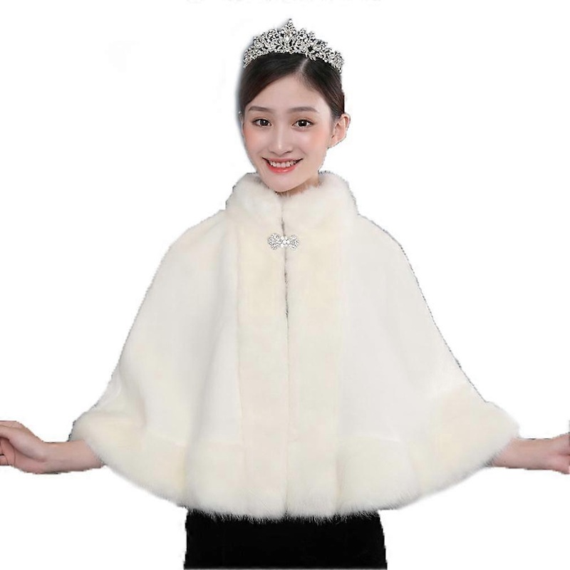 Wedding Warm Shoulder Cape with Artificial Fur Collar Tippet Stoles Winter Dinner Dress for Lady | Fruugo SG