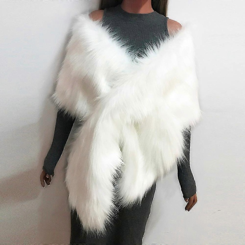 Women Faux Fox Fur Long Shawl Stole Wrap Shrug Scarf Bridal Wedding | Fruugo SG
