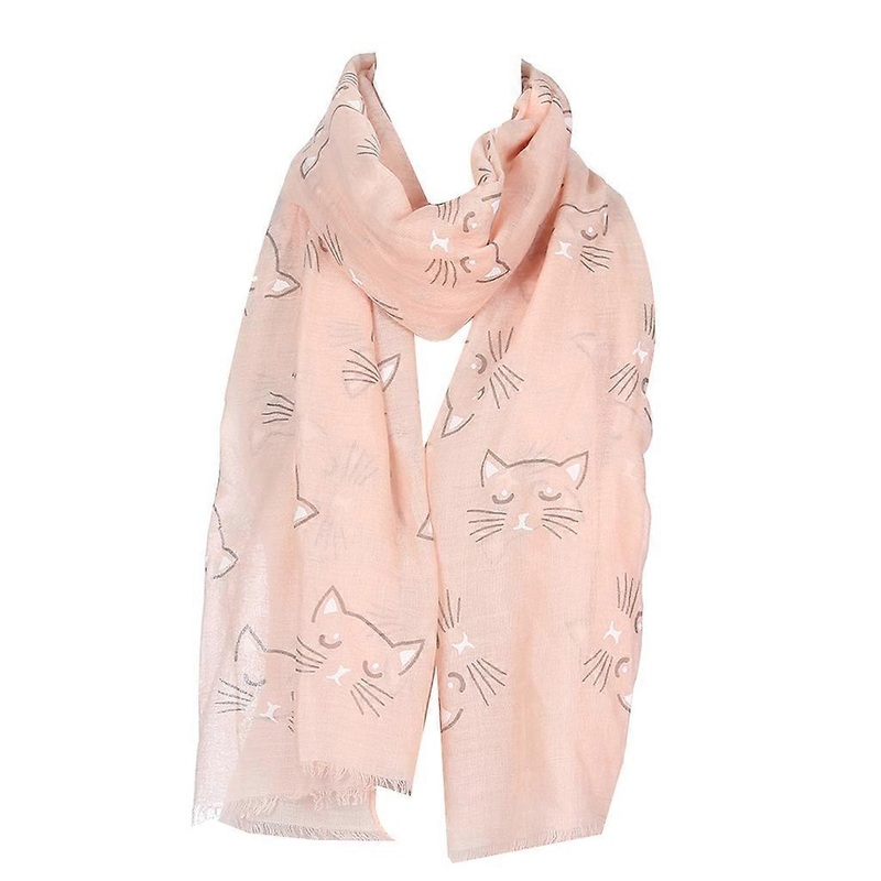 Womens Spring Summer Voile Scarf Shawl Lovely Cartoon Sleeping Meow for Cat Print Blanket Beach Sunscreen Wraps Neck War  Pink | Fruugo SG