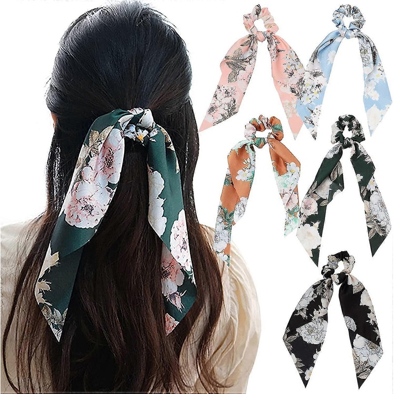 5 Pcs Acsergery Satin Bowknot Floral Hair Band Elastic Hairbands Hair Scarf Scrunchies Gift | Fruugo SG