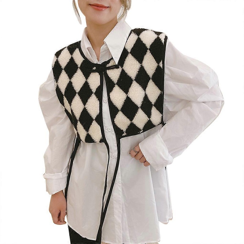 Shoulder Wrap Vests Fashion Korean Woolen Knit Warm Shawl Winter Female Blouse Shoulders Fake Collar Cape Knotted Scarf  Black and white square | Fruugo SG