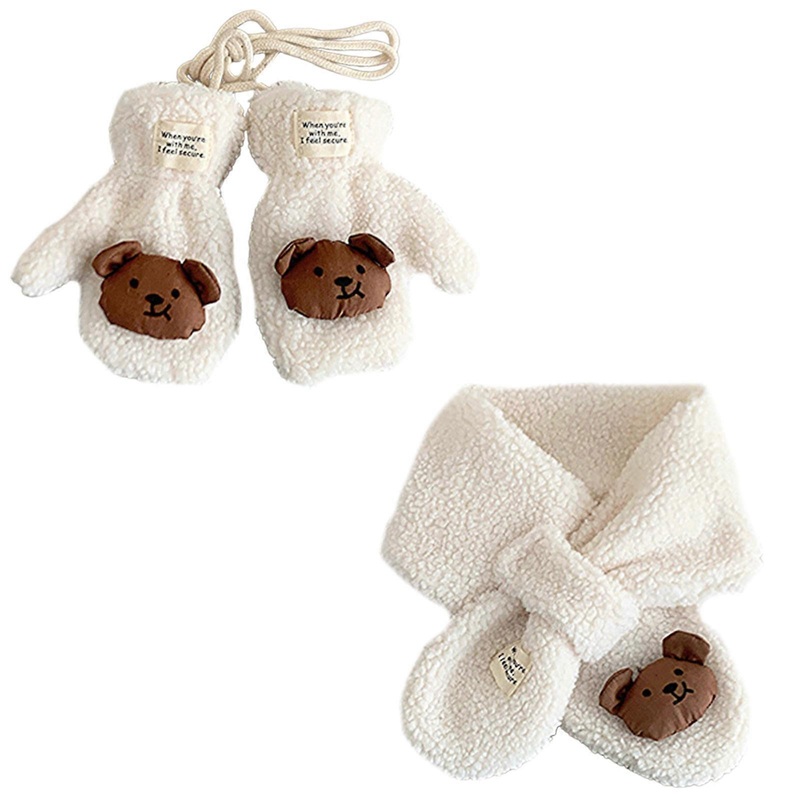 Warm Children’s Scarf and Gloves Set Soft & Comfortable Lamb Wool Baby Neck Scarf & Matching Mittens with Hanging Rope  White | Fruugo SG