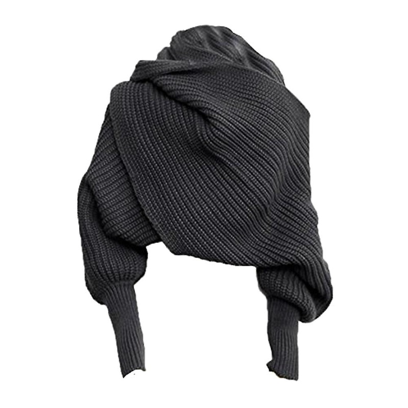 Women Knitted Sweater Tops Scarf With Sleeve Wrap Winter Warm Shawl Scarves New | Fruugo SG