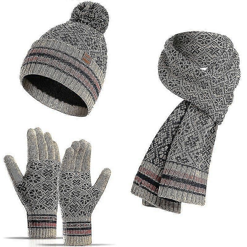 Women Scarf Gloves Hat Set Print Beanie Hat Scarf Touch Screen Gloves Soft Warm Cap | Fruugo SG