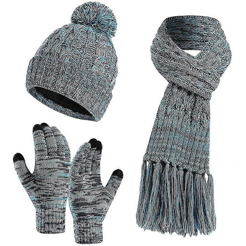 Womens Bobble Hat Scarf And Gloves Set Fleece Lined Beanie Touchscreen Gloves | Fruugo SG