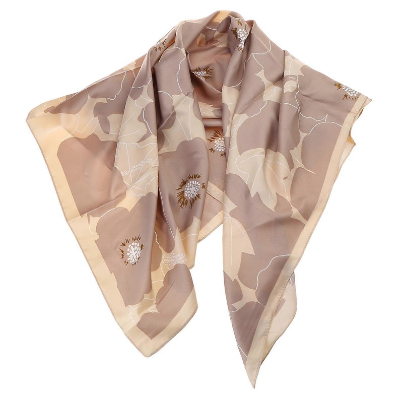 90x90cm Fashion Twill Flowers Printed Scarf Luxury Women Silk Satin Hijab Scarf  light brown | Fruugo SG