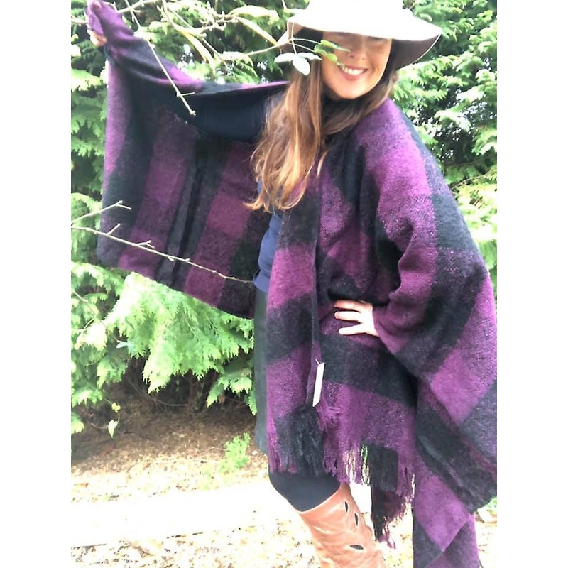 Belle Divino Quality Checked Stylish Poncho Warm Winter Purple / Black | Fruugo SG