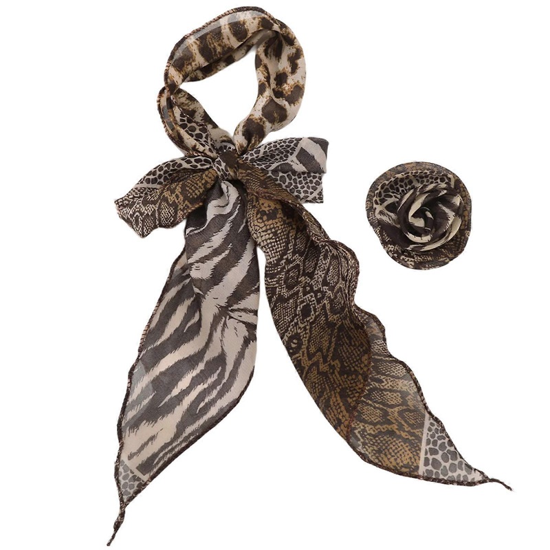 Casual Leopard Patterned Scarf Adult Women Girl Thin Neck Scarf and Flower Duckbill Clip for Party Wear Fashion Neckwear | Fruugo SG