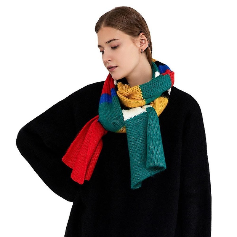 Cool Contrast Color Patchwork Stripes Knitted Scarf Women’s Winter New High-grade European And American Korean Style Warm Scarf | Fruugo SG