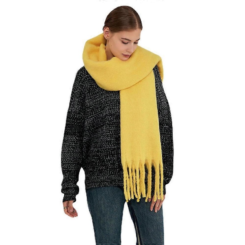 Korean Style Solid Color Mohair Scarf Women’s Winter New Ins Style Cashmere-like Thick Warm Tassel Scarf | Fruugo SG